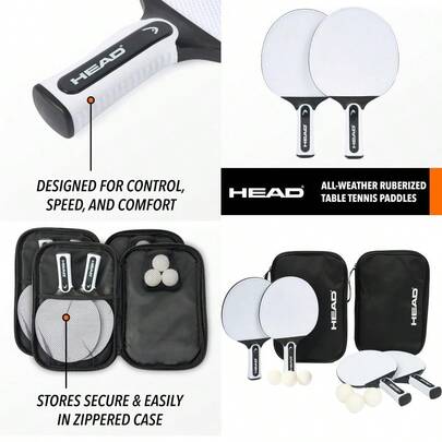 EastPoint Outdoor Table Tennis Paddle Set Rubberized WeatherResistant Ping Pong Paddles With Balls 2 Or 4 Player Set