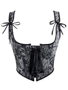 Alivila.Y Fashion Womens Vintage Floral Print Underbust Corset Tops Vintage Boned Corset Belt Corset Vest - 深灰色 - 查看 1