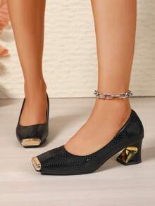 Pumps mit quadratischer Zehenkappe und Blockabsatz, Damenschuhe und mittlerem Absatz, modische vielseitige Loafers mit niedrigem Absatz, Frühlings-/Sommer-Neuheit