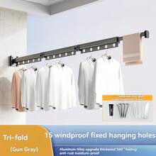 Tendedero de ropa montado en la pared, plegable y retráctil de 3 pliegues para almacenamiento en la lavandería - Multicolor - Ver 10