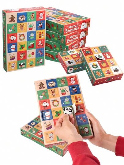 30/10/5/1pc Christmas, Creative Christmas Gift Boxes, 12/24grid, Cartoon, Holiday Gift Boxes, Advent Calendar Paper Box, Poked With Finger Christmas Boxes For Presents Diy Merry Christmas Party Supply, Christmas, Christmas With Christmas Tree, Santa Claus, Reindeer, Snowman