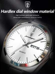 POEDAGAR 1 pezzo Orologio da uomo in acciaio inossidabile impermeabile e luminoso, con display della data e del giorno, casual, al quarzo, adatto per uso quotidiano, con confezione