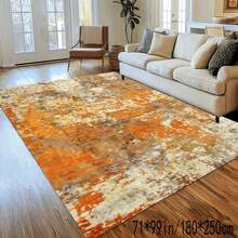 Large Vintage Bohemian Style Rug - 71inch X 98.4inch , Non-Slip Backing, Abstract Orange And Gray Pattern, High Water Absorption, Low Pile, Suitable For Living Room Or Bedroom Decoration, Machine Washable Polyester Material Entryway Decor - Multicolor - View 2
