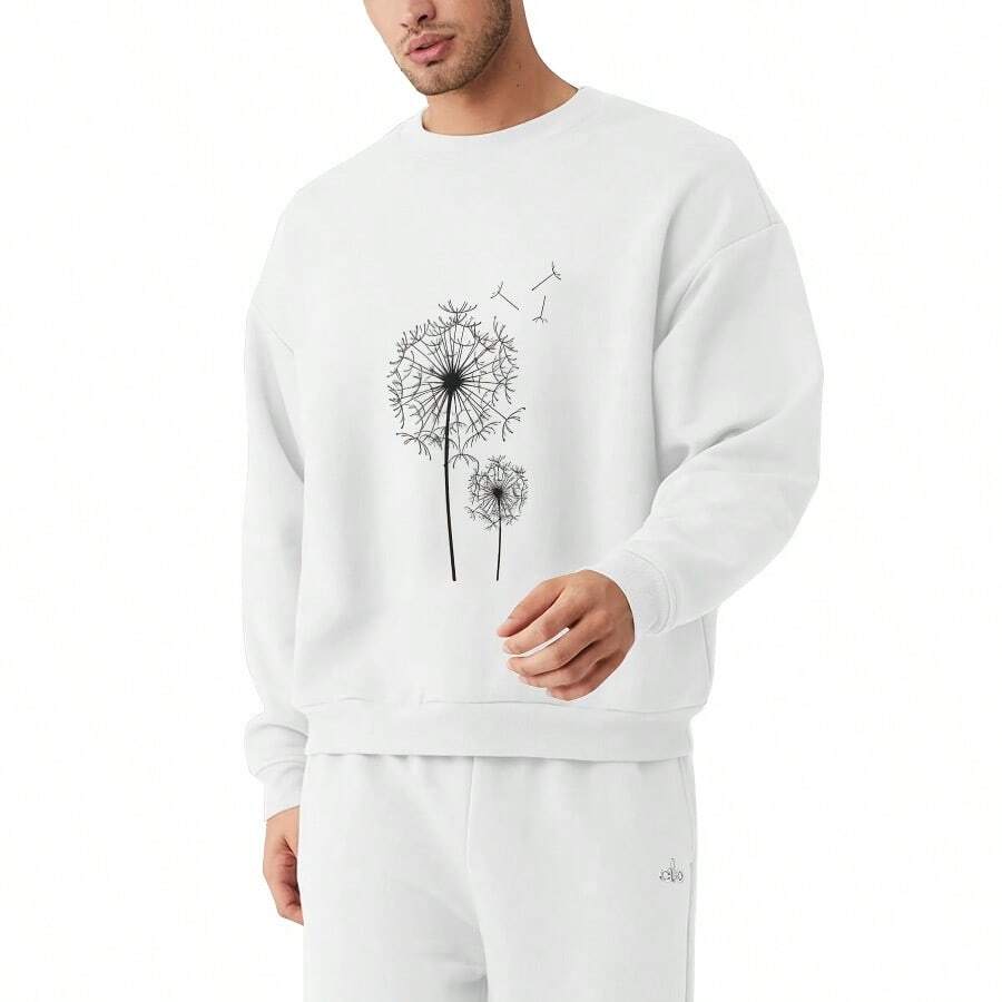 Men'S Dandelion Seeds Graphic Sweatshirt - Hoodless Crewneck Pullover Sweater, Soft Everyday Casual Sweater For All Seasons, Ideal Gift For Him - Minimalist Modern Design, Allseason Apparel, Comfortable Fit, Seasonal Fashion,  Design, Durable Material, Unisex Apparel, Streetwear Lovers