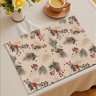 4 Stücke Set an Weihnachts-Tischsets - 30 * 45cm, entworfen mit Stechpalme und Beeren, Polyester Tischsets, verwendet für Küche und Restaurant Dekoration, maschinenwaschbar, ideales Weihnachtsgeschenk, Weihnachtsküchen Dekoration, modernes Weihnachtsdesign, am besten geeignet für Weihnachtsnutzung.