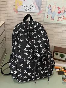 Set de mochila plegable resistente al agua con estampado de lazo de nailon beige, con múltiples bolsillos, adecuada para adolescentes, estudiantes de secundaria/universidad, mujeres para uso diario, escuela, entrenamiento, viajes, regalo de San Valentín (las letras de etiqueta pequeñas son aleatorias)