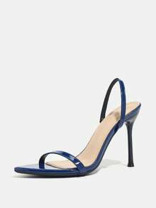 Women's High Heel Sandals, Elegant Minimalist Design With Mirrored Fabric, Fashionable Strap, Pointed Toe, Slim High Heel, Suitable For Party, Nightclub, Runway, Outdoor, Dating, High-End Shiny Mirrored Delicate Skin-Friendly Fabric Leading The , Sophisticated High-End Chic Deep Blue High Heel Sandals - Dark Blue - View 4
