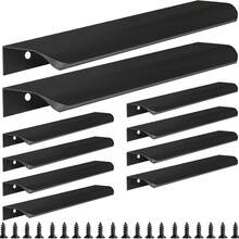 Conjunto de 5 ou 10 puxadores embutidos pretos, ideais para armários, guarda-roupas, gavetas e gabinetes de cozinha. Puxadores modernos de alumínio embutidos para portas de guarda-roupa, acabamento preto fosco. - Preto - Ver 6