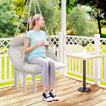 Outsunny Hanging Chair Outdoor Hammock Chair With Soft Cushion, Cotton Rope Boho Style Swing Chair, Hanging Garden Swing Seat For Indoor Outdoor