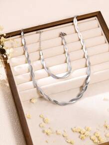 1 件欧美嘻哈不锈钢项链+手链适合女性日常佩戴