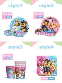 Paw Patrol Paw Patrol Party Zubehör Einweg-Dekorations-Geschirr Set, Paw Patrol Geschirr, Pappteller, Pappbecher, Servietten, Fahnen zum Aufstellen, Party Event Foto Dekorations-Zubehör, Geburtstags-Party und Feiertags-Party Einweg-Geschirr, geeignet für Familientreffen, Familienreunionen, Gender Reveal Party Events, Halloween, Erntedankfest, Valentinstag, Weihnachten, Schulanfang, Muttertag