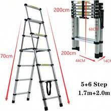 Vandise 4+5 5+6 6+7 Steps Aluminum Telescoping Ladder, A-Frame Folding Ladder Lightweight Portable Step Stool For Home Attic Loft, Max Load 150kg - Silver - View 8
