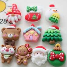 10/20/30pcs Christmas Theme Resin Flat Back Dome Shaped Set - Mini Santa Claus, Snowman, Reindeer Ornaments, For Scrapbooking, DIY Crafts And Holiday Decor - Random Mixed