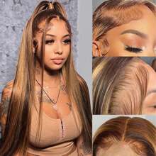 200% Plus Density Lace Front Wigs 28 30 32 Inch 13X4 13X6 HD Bone Straight HD Lace Wigs Natural Swiss Pre Plucked Transparent Lace 4/27 Honey Blonde Color Human Blended Hair Wigs With Baby Hair High Temperature Resistant Fiber Wig For Women - S4/27 - View 4