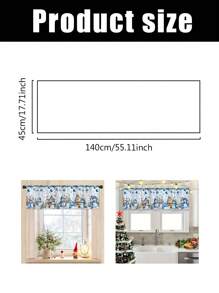Cortina con tema navideño de 45*140cm, decoración de ventana - Cortina con patrón de pueblo nevado y muñeco de nieve de Navidad azul con bolsillo para barra, adecuada para cocina, dormitorio, oficina y decoración de sala de estar, material de poliéster, decoración navideña para todo el año