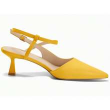 Womens Low Kitten Heel Closed Pointed Toe Slingback Pumps Heels Slip On Heeled Sandals Dress Shoes - Màu vàng - Xem 5