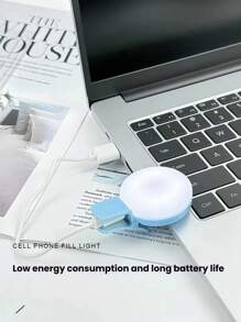 1pc Portable Mini Clip-On Selfie Light, LED Fill Light, Phone Selfie Light, Round Selfie Light, Suitable For Phones And Computers, For Makeup, Zoom Meetings, Live Streaming, Vlogging, Perfect Selfie And Video Calls, 150mAh