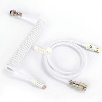 C01Pro 螺旋 USB C 游戏键盘线缆，尼龙编织机械键盘线缆，带可拆卸金属飞行员，双层护套，专业定制 Type C 充电键盘线缆