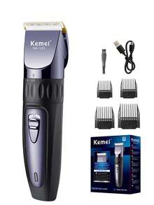 KEMEI 专业无线理发器 | 理发师专用 - USB 充电式修剪器，带 4 个梳齿导板 | 陶瓷刀片，男士理容套装 | 家用及沙龙理发器