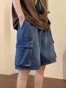 Baggy Jean Shorts Men, Y2k Jorts Cargo Ripped Elastic Waisted, Mens Denim Shorts Loose Fit Vintage Streetwear Summer - Màu xanh lam - Xem 2
