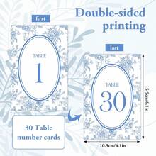 Wedding Table Numbers 1-30 Chinoiserie Flower Number Place Cards 4 X 6 Inch Blue Floral Table Number Labels For Birthday Bridal Baby Shower Reception Party - 鼠尾草綠 - 查看 9