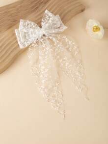 1pc Girls Elegant Cute White Lace Embroidery Bowknot Hair Clip, Wedding Hair Accessory, Suitable For Teens, Daily, Festival, Party Wear - Multicolor - View 8