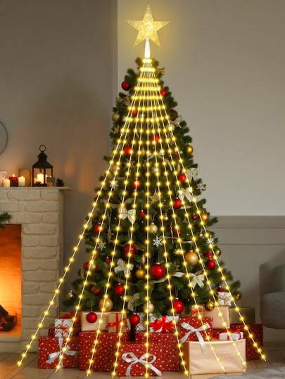 1 pieza 144 LED 2.2m Luces de hadas en forma de carámbano, luces de cascada estrellada para decoración de habitaciones, bodas, Navidad, decoración festiva. Regalo de luces de hadas