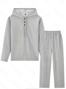 4-Piece Men's Autumn Casual Sports Suit - Long-Sleeved Long Pants Set - Casual Long-Sleeved Hooded Sports Shirt And Waist-Hugging Pants Set, Autumn Casual Wear. Sports Shirt Set. Hooded Shirt And Pants. Regular Fit, Knitted Fabric, Solid Color, Button Details, Spring/Autumn Collection, Long-Sleeved Casual Set Men's Suit Halloween Christmas Gift