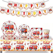50Pcs Fire Truck Birthday Party Tableware Set With Happy Birthday Banner - Disposable 7/9" Plates & 9oz Cups For Kids'Party Decor - Multicolor - View 2