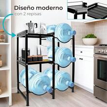 Soporte de estantería con estantes para 4 botellas de agua, organizador de acero duradero con 3 niveles con estantes de almacenamiento para vasos de cocina y oficina (negro) - Negro - Ver 2