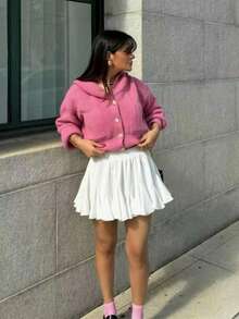 Áo len cardigan nữ Joy Knit thời trang thu đông mới, trở lại trường, giản dị tối giản đa năng, áo khoác cardigan dệt kim cài nút túi lớn có mũ rộng rãi, công sở cho nữ đi chơi du lịch sân bay - Màu Hồng  San hô - Xem 5