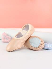Zapatos de ballet de microfibra para niños, zapatos de danza de suela blanda para niñas de interior, zapatos de práctica, pantuflas de suela plana, cómodos y duraderos - Albaricoque - Ver 3