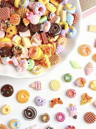 100/50 قطعة مختلطة عشوائيًا من زينة أظافر راتنجية بشكل دونات كرتونية شوكولاتة، اكسسوارات DIY