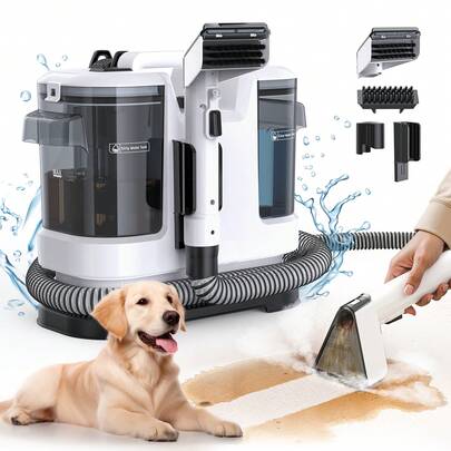 Lubluelu Pulitore portatile multifunzionale per tappeti e tappezzeria, potente potenza di aspirazione di 13500 Pa, macchina per la pulizia dei tessuti con doppio serbatoio dell'acqua, smacchiatore senza sostanze chimiche per tappeti, animali domestici, sedili auto, divani e poltrone (bianco)