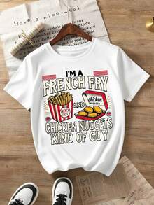 Boys & Teens' Casual Graphic Print Round Neck Short Sleeve T-Shirt, Summer Top - White - View 1
