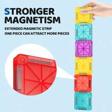 迷你磁性积木带铁盒，26/56 件旅行装磁铁积木玩具套装，便携式积木玩具，益智学习感官玩具，适合 3 岁以上男孩女孩生日礼物 - 彩色 - 查看 5