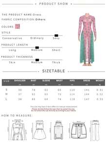 Đầm nữ kiểu vintage mới, cổ tròn, phối màu tương phản, dáng rộng, tay dài, in họa tiết, màu hồng, thanh lịch, mùa xuân. - Hồng - Xem 7