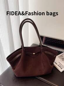 1pc Women's Large Capacity Handbag Vintage PU Leather Burgundy Red Large Capacity Handbag, Belt Decor, PU Material One Shoulder Tote Bag, Fashionable Retro Minimalist Style, Suitable For Women Shopping, Commuting, Daily Use, Bags For Ladies Fashionable