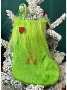 Opakowanie pojedyncze, skarpetki świąteczne, ozdoby świąteczne, zielony plusz, haftowane skarpetki z literami, ozdobne skarpetki świąteczne w torebce prezentowej