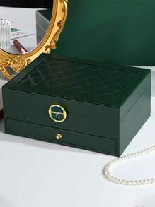 1pc Large Multi-Tier Jewelry Box With Lock, Double Drawer Jewelry Organizer, Multi-Functional Storage Box For Necklace, Rings, Earrings, Watches