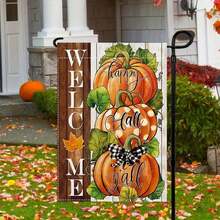 1 Peça/Feliz Dia de Ação de Graças Outono Todas as suas Bandeiras de Jardim Externo, Dupla Face, Bandeira de Campo de Abóboras da Marca Búfalo d'Água de Colheita de Outono, Bandeira Pequena de Feriado Sazonal de Varanda de Fazenda 12 * 18 Polegadas, Sem Mastro