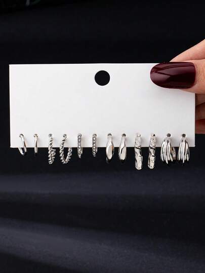 6 أزواج من أقراط حلقية صغيرة ناعمة بتصميم هندسي بسيط على شكل ماس