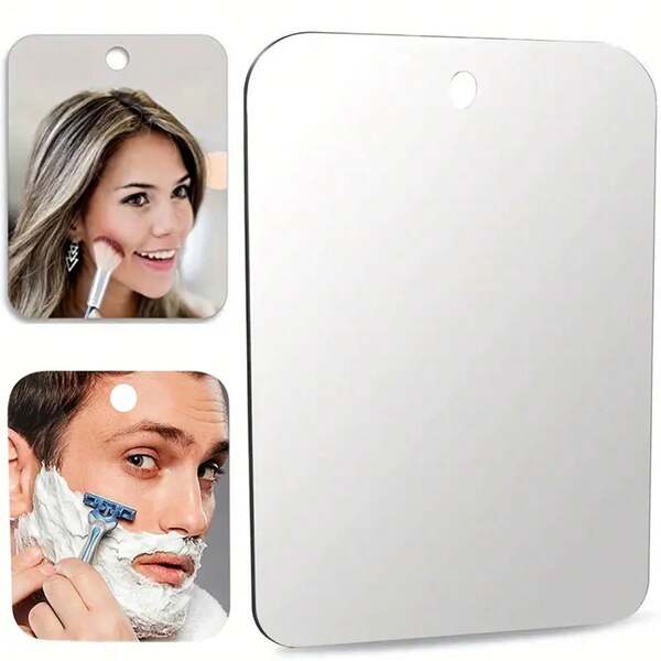 1/2 Pieces Bathroom Mirror With Hooks, Anti-Fog Polished Finish, Wall Mounted Mirror, Acrylic, Unisex, Makeup Mirror, Shaving Mirror, For Bathroom, Toilet, Mirror For Travel Outing, Waterproof And Drop-Proof, Bathroom Decoration, Home Decoration