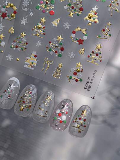 1pc Luxury Crystal Diamond Nail Art Stickers, New 3D Nail Stickers, Embossed Bow Nail Stickers, Nail Decoration Stickers, Pressure-Sensitive Nail Art Stickers