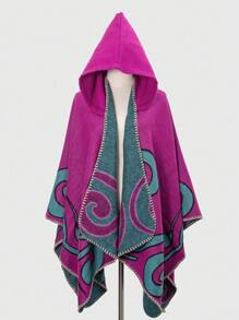 1 件纯色渐变休闲连帽斗篷，秋冬款 - 彩色 - 查看 43