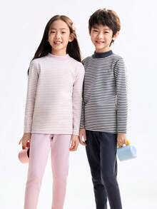 Annil Children's Clothing For Girls, Girls, Boys, Boys, Middle-Aged And Young Children, Teenagers, Mid-Neck Long-Sleeved Base, Autumn Clothes And Pants, Home, Mountain Print, Contrasting Color Striped, Warm Clothes, Solid Color Warm Pants, Winter - Royal Blue - View 3