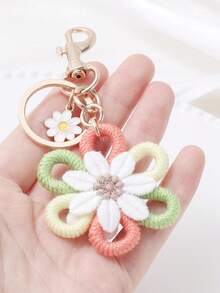 1 pieza Llavero de flor de margarita hecho a mano a ganchillo, accesorio de bolso/coche de estilo bohemio lindo - Multicolor - Ver 7