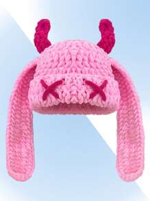 1pc Handmade Crochet Funny Devil Beanie Hat, Unique Street Style Warm Knit Cap For Women & Men, Couples Winter Women