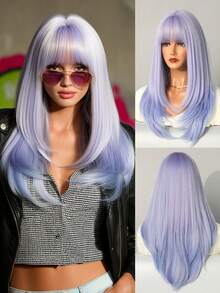 7JHH WIGS 24英寸灰紫色长款层次假发，带刘海，采用柔软耐热合成纤维制成，适合派对、角色扮演、万圣节、音乐节等场合。 - 紫色 - 查看 3