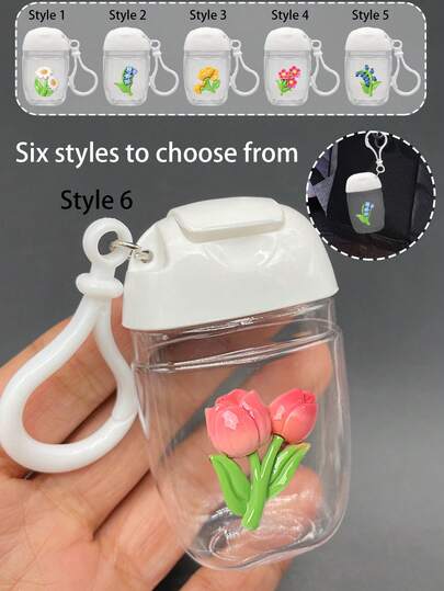 30ml 透明空瓶洗手液分配器，带花卉图案，旅行装，挂钩钥匙扣，白色翻盖，可重复使用的盖子，便携式可再填充空瓶，化妆品容器，适用于液体乳液和面霜，新娘送礼会，返校礼物，教师礼物，婚礼新娘和伴娘礼物，派对礼物，万圣节礼物，圣诞节礼物，1 盎司（约 28.3 克）